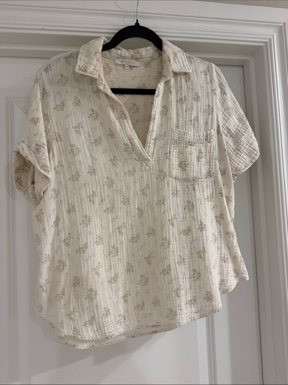 Lightweight Cream Floral Cotton Gauze Blouse